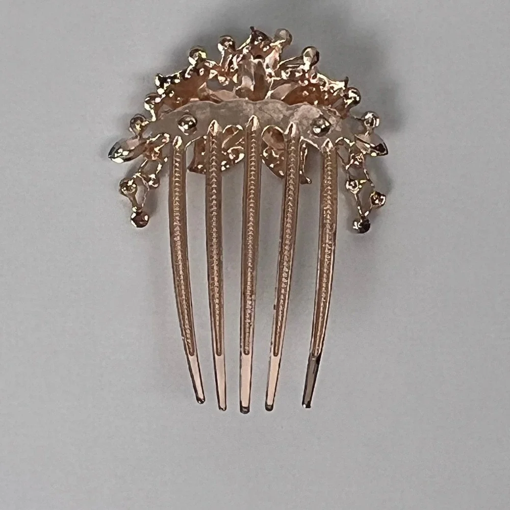 Rhinestone Hair Comb Gold Tone Flower Floral Jeweled‎ Hair Accessory Bridal Prom